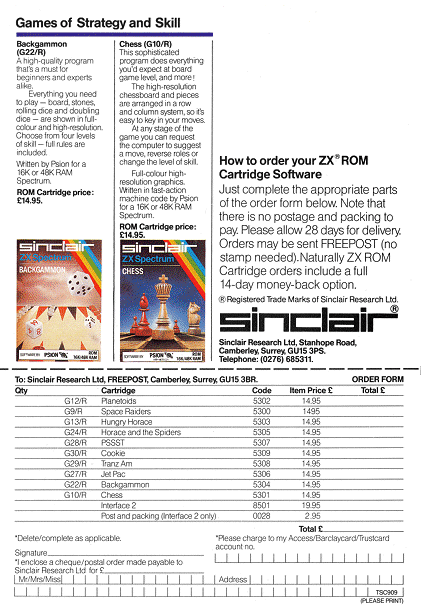 Sinclair ROM Cartridge Software Catalogue